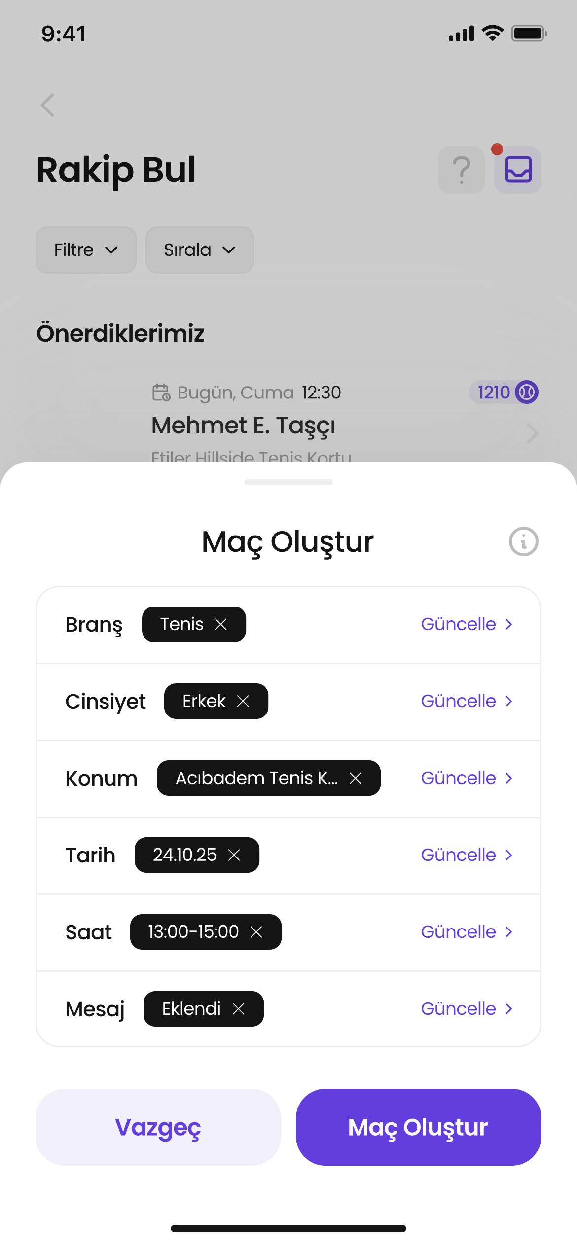 2. adım: Maçını aç