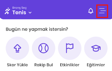 Anasayfada menü simgesine dokunma adımı