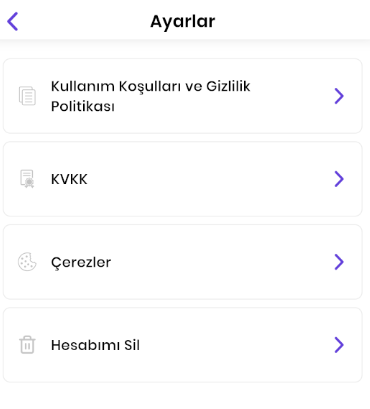 Hesabımı Sil seçeneği